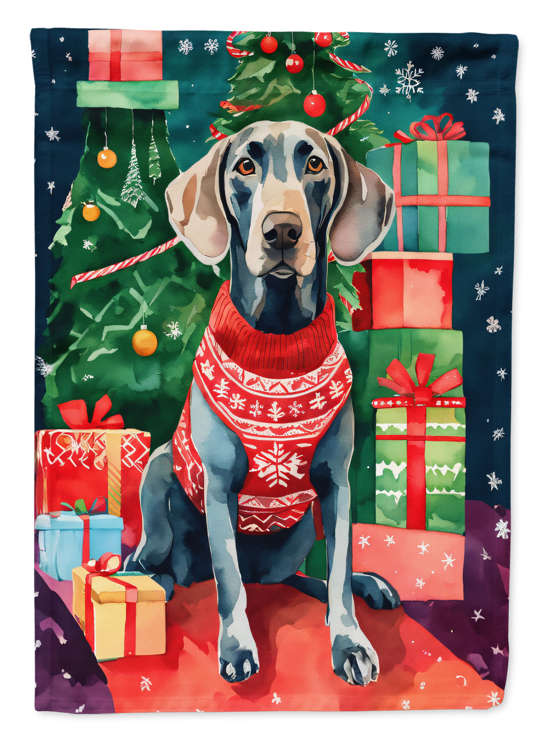 Weimaraner Christmas House Flag 28x40 Porch Sleeve Pole Decorative Outside Yard Banner Artwork Wall Hanging, Polyester