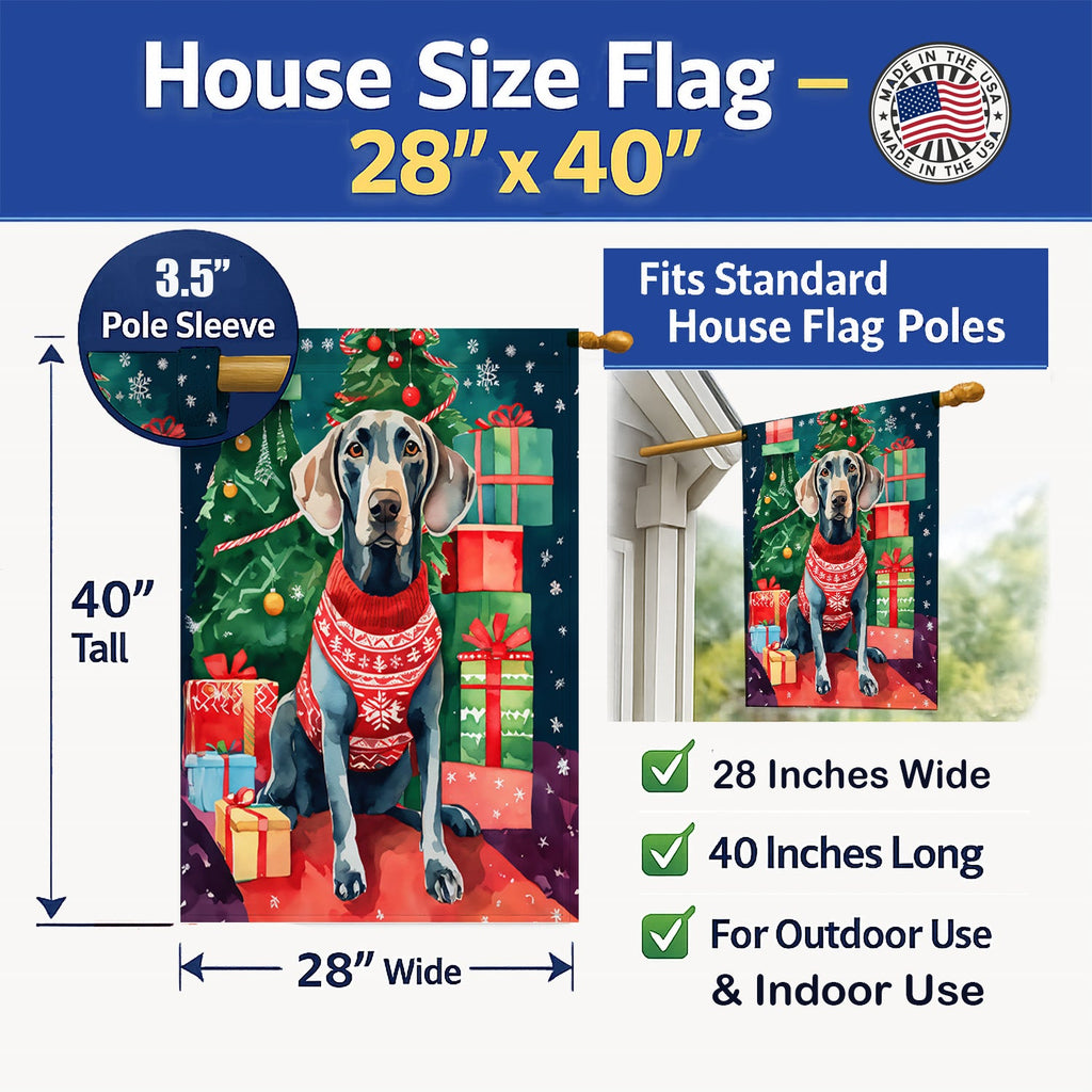 Weimaraner Christmas House Flag 28x40 Porch Sleeve Pole Decorative Outside Yard Banner Artwork Wall Hanging, Polyester