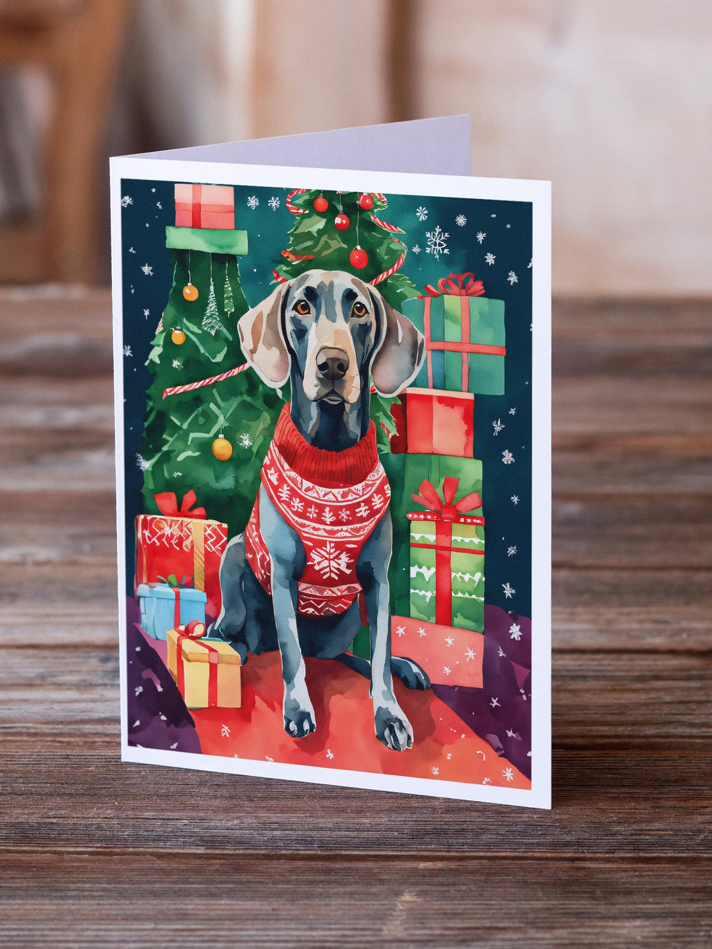 Weimaraner Christmas Greeting Cards Pack of 8 Blank Cards with Envelopes Whimsical A7 Size 5x7