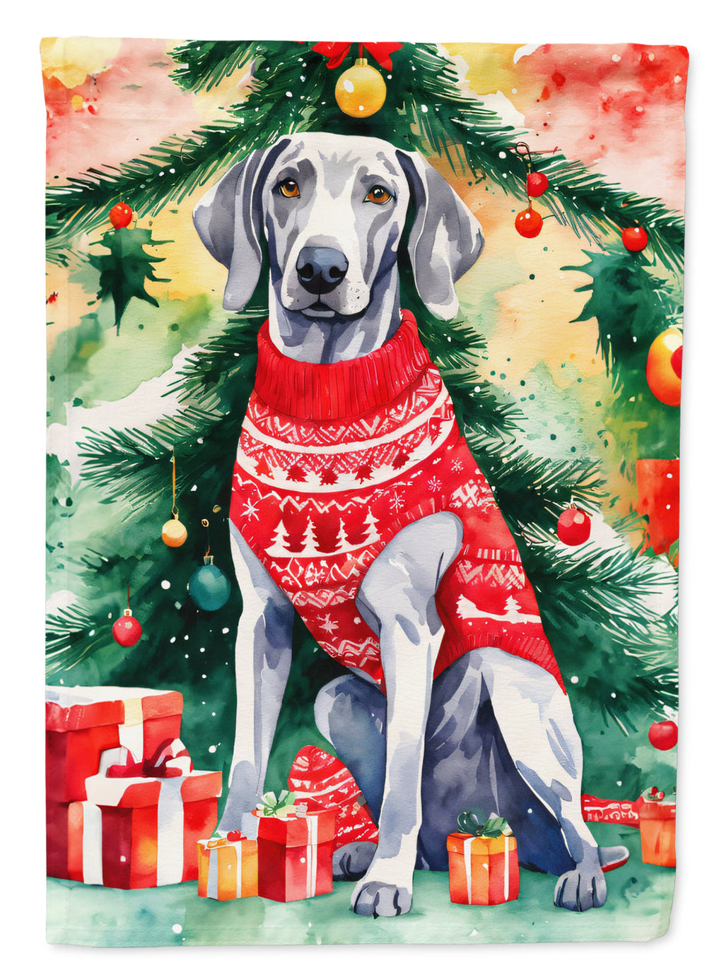 Weimaraner Christmas House Flag 28x40 Porch Sleeve Pole Decorative Outside Yard Banner Artwork Wall Hanging, Polyester