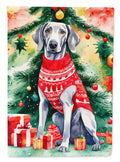 Weimaraner Christmas House Flag 28x40 Porch Sleeve Pole Decorative Outside Yard Banner Artwork Wall Hanging, Polyester