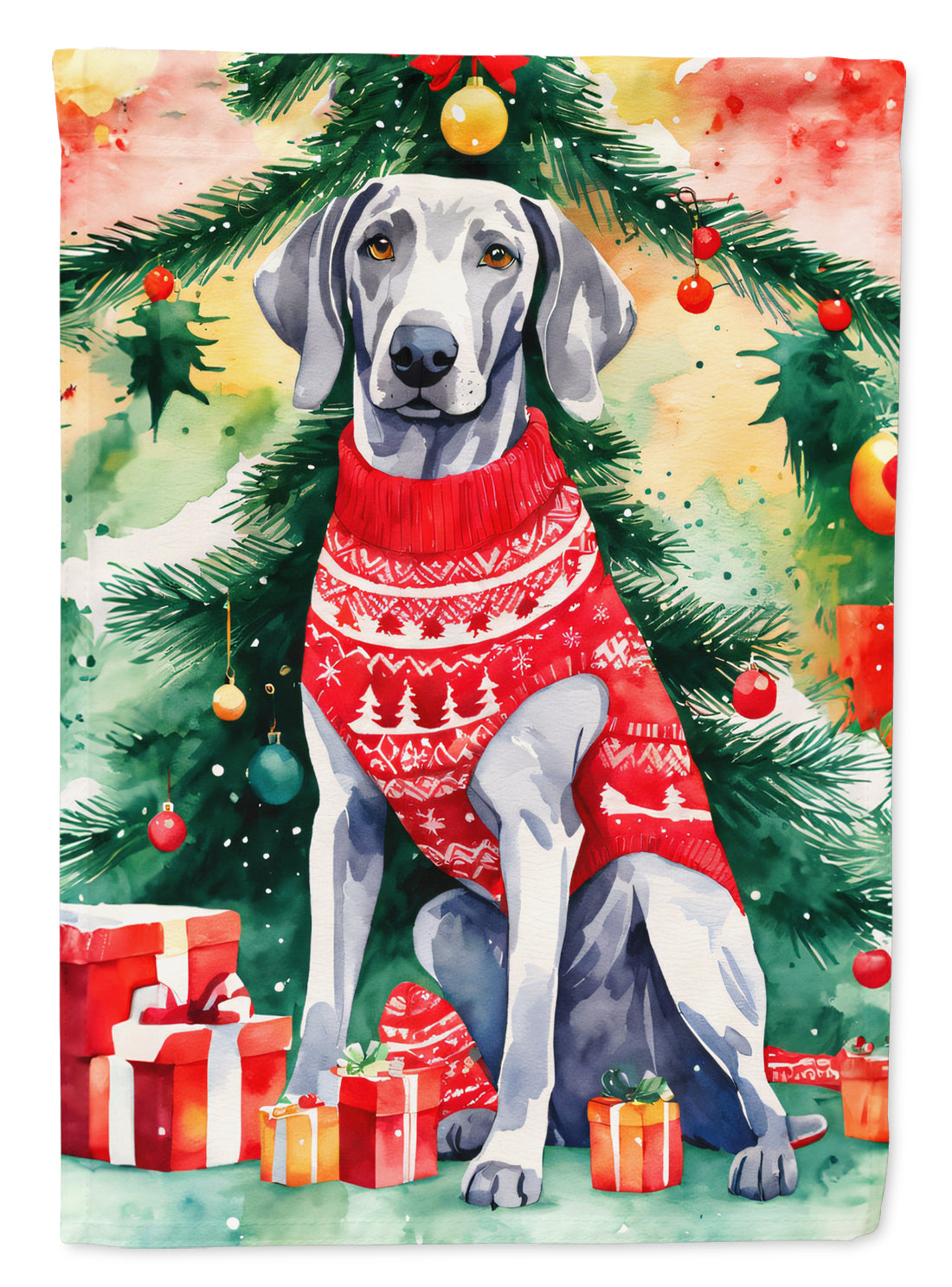 Weimaraner Christmas House Flag 28x40 Porch Sleeve Pole Decorative Outside Yard Banner Artwork Wall Hanging, Polyester