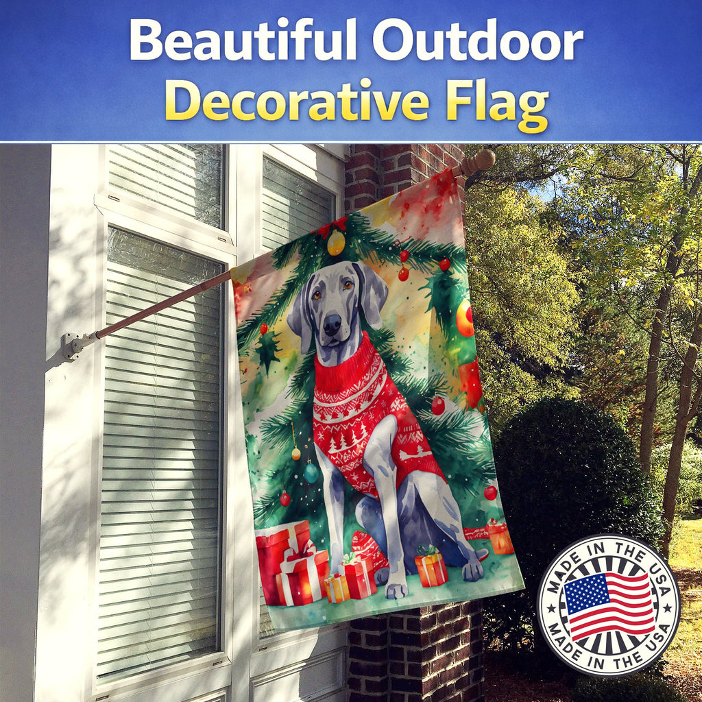 Weimaraner Christmas House Flag 28x40 Porch Sleeve Pole Decorative Outside Yard Banner Artwork Wall Hanging, Polyester