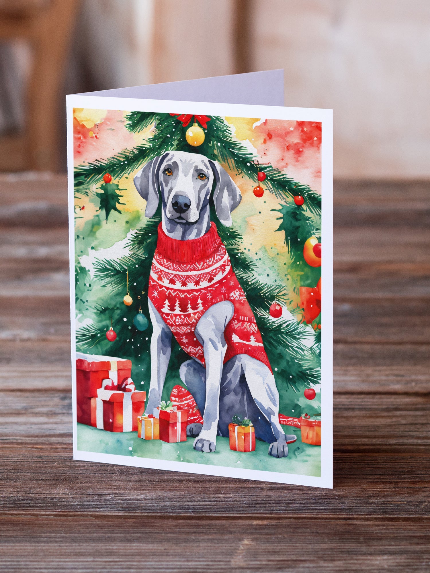 Weimaraner Christmas Greeting Cards Pack of 8 Blank Cards with Envelopes Whimsical A7 Size 5x7