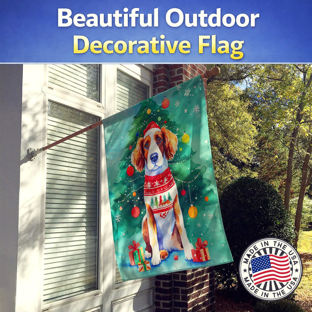 Welsh Springer Spaniel Christmas House Flag 28x40 Porch Sleeve Pole Decorative Outside Yard Banner Artwork Wall Hanging, Polyester