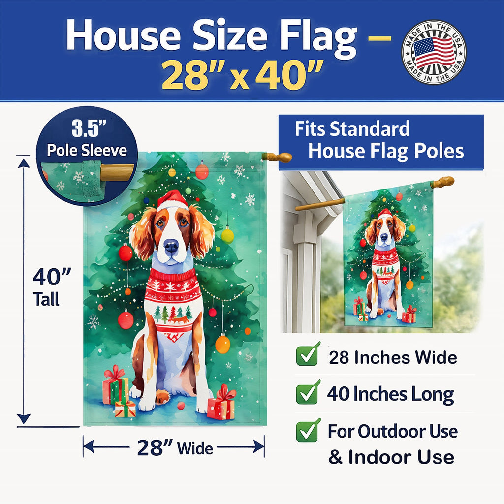 Welsh Springer Spaniel Christmas House Flag 28x40 Porch Sleeve Pole Decorative Outside Yard Banner Artwork Wall Hanging, Polyester