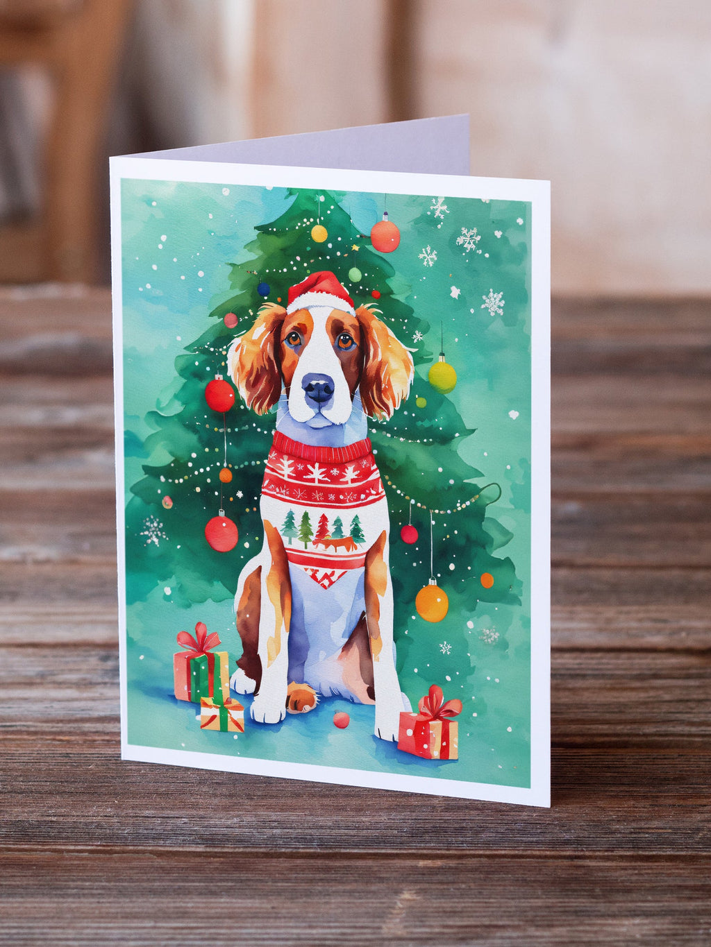 Welsh Springer Spaniel Christmas Greeting Cards Pack of 8 Blank Cards with Envelopes Whimsical A7 Size 5x7