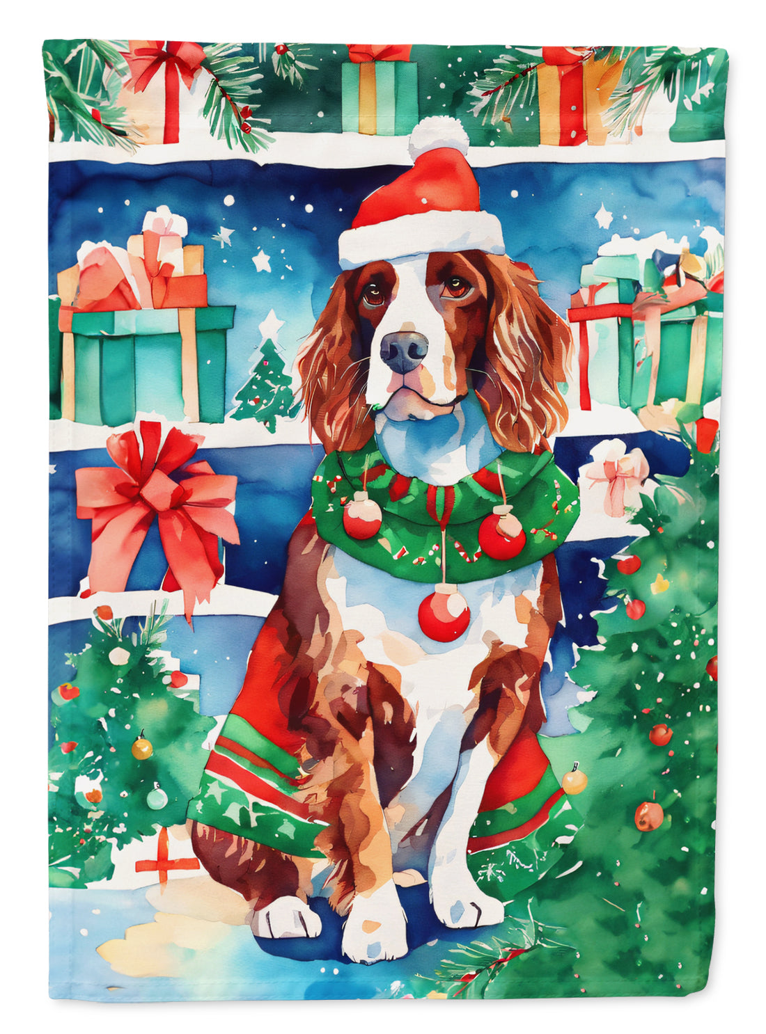 Welsh Springer Spaniel Christmas House Flag 28x40 Porch Sleeve Pole Decorative Outside Yard Banner Artwork Wall Hanging, Polyester