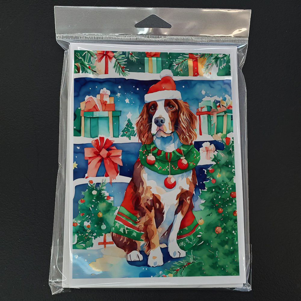 Welsh Springer Spaniel Christmas Greeting Cards Pack of 8 Blank Cards with Envelopes Whimsical A7 Size 5x7