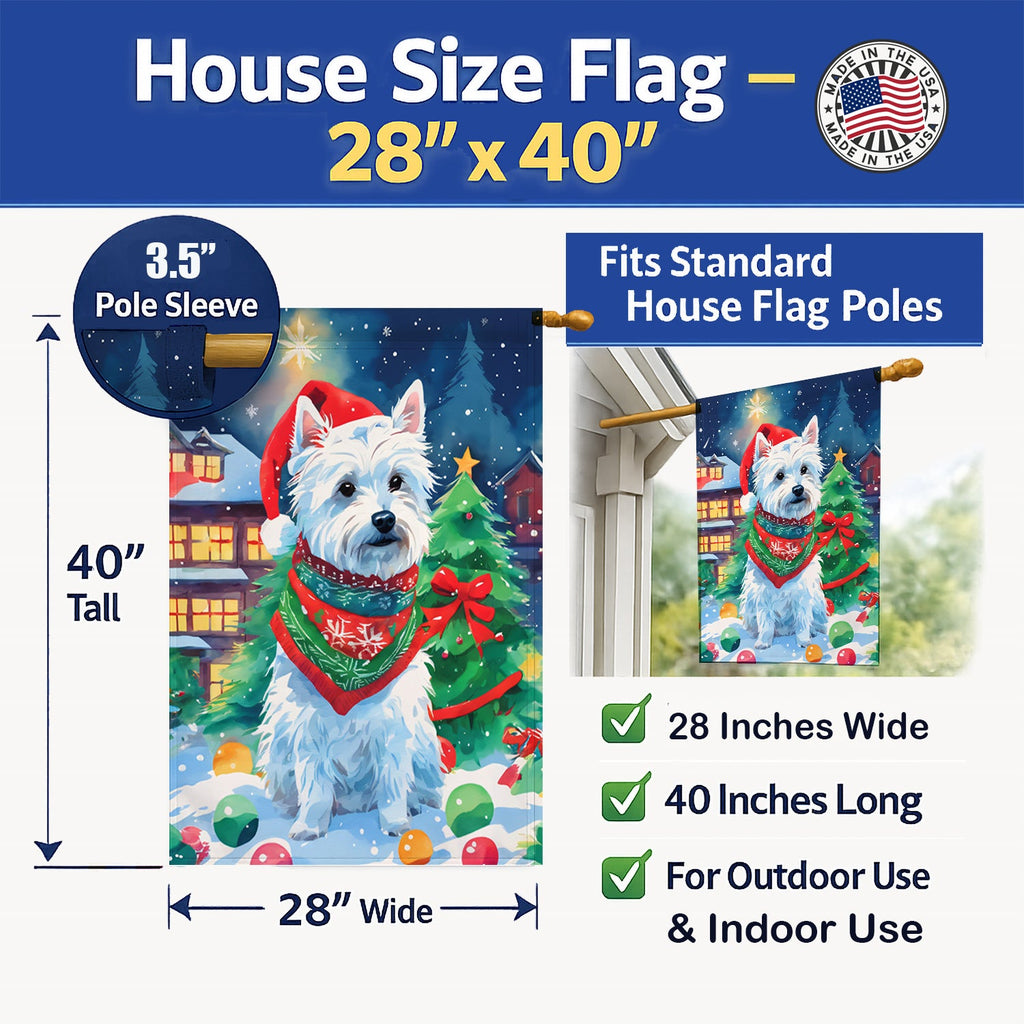 Westie Christmas House Flag 28x40 Porch Sleeve Pole Decorative Outside Yard Banner Artwork Wall Hanging, Polyester