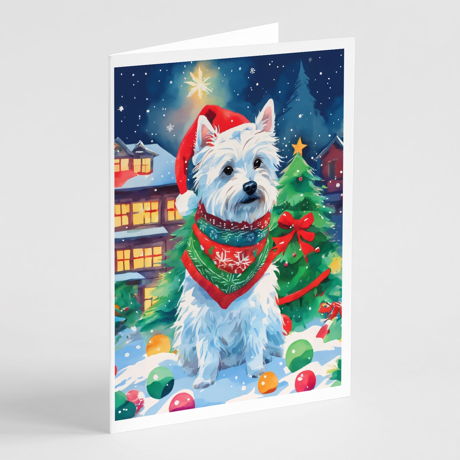 Westie Christmas Greeting Cards Pack of 8 Blank Cards with Envelopes Whimsical A7 Size 5x7