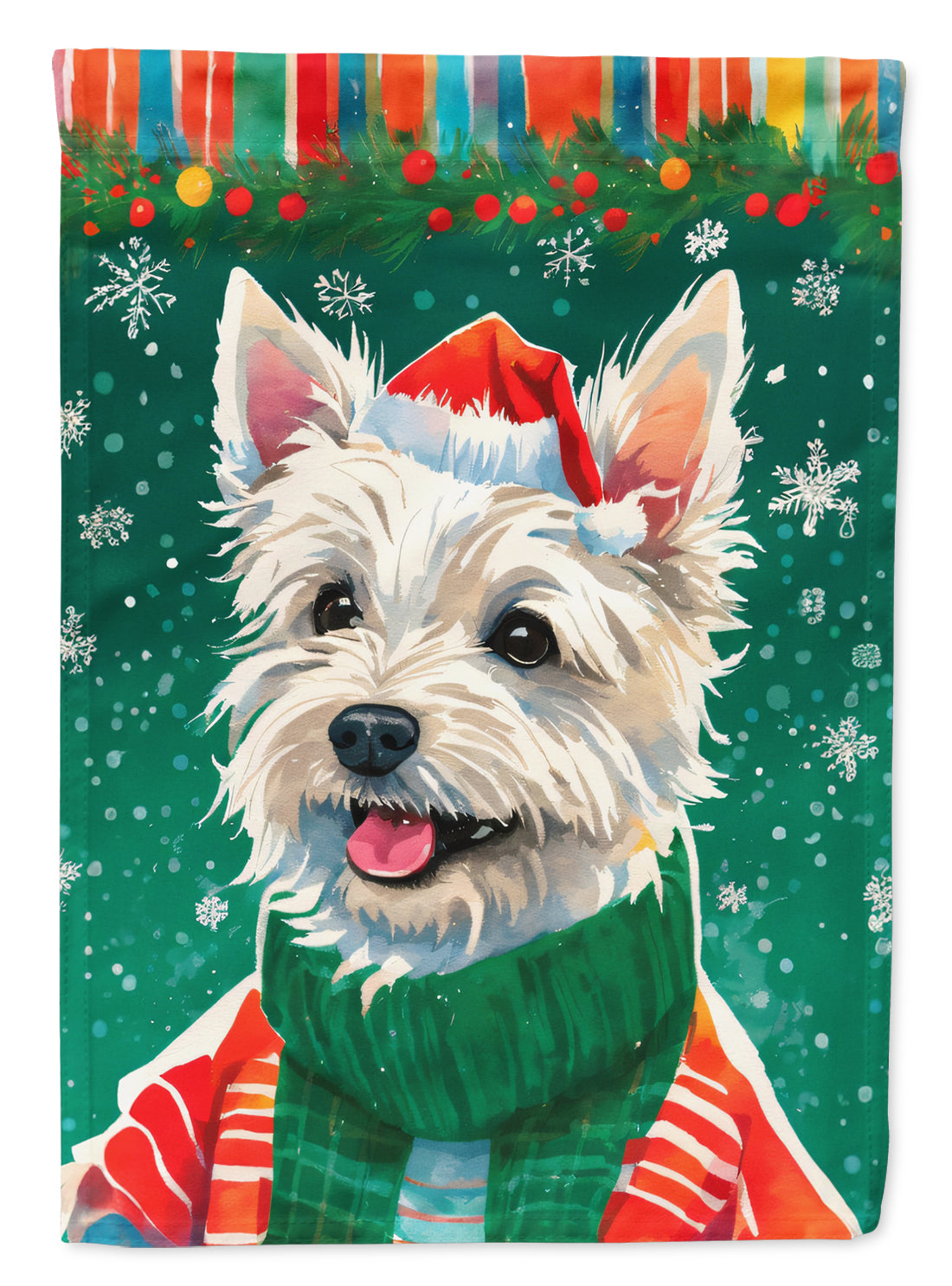 Westie Christmas House Flag 28x40 Porch Sleeve Pole Decorative Outside Yard Banner Artwork Wall Hanging, Polyester