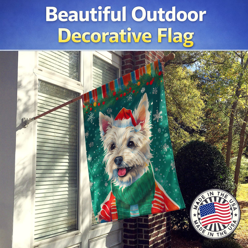 Westie Christmas House Flag 28x40 Porch Sleeve Pole Decorative Outside Yard Banner Artwork Wall Hanging, Polyester