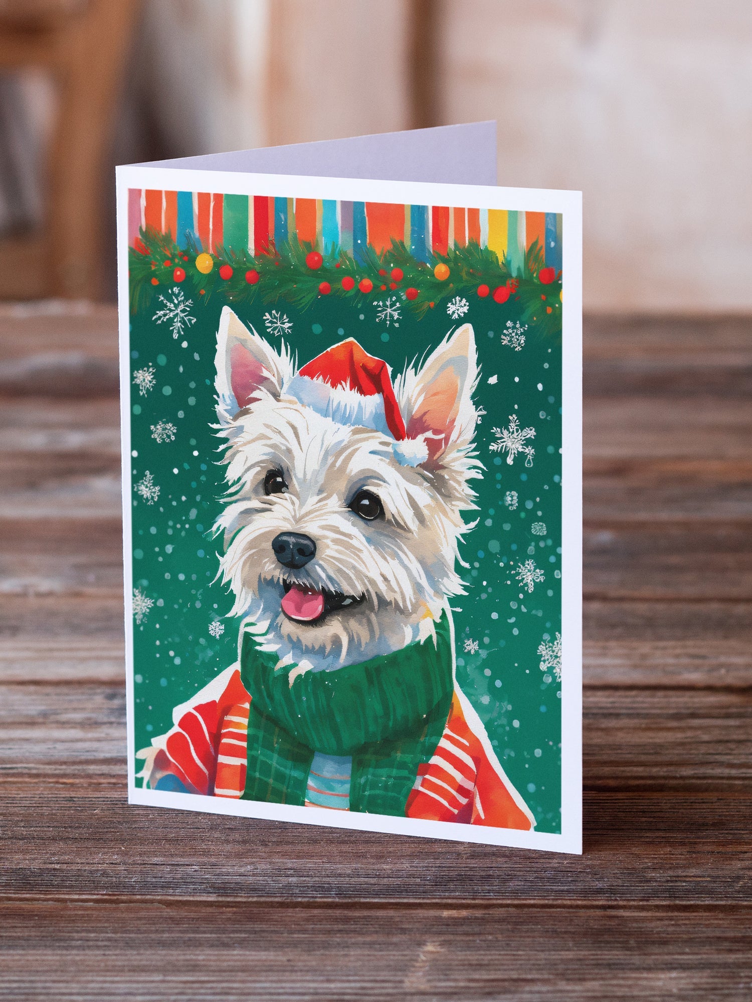 Westie Christmas Greeting Cards Pack of 8 Blank Cards with Envelopes Whimsical A7 Size 5x7