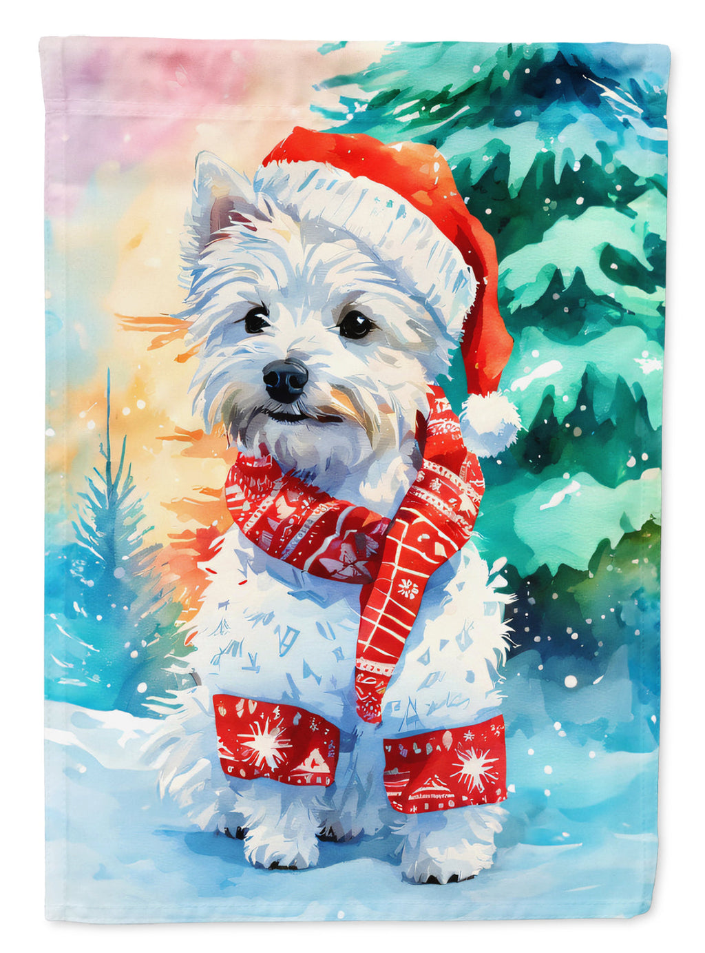 Westie Christmas House Flag 28x40 Porch Sleeve Pole Decorative Outside Yard Banner Artwork Wall Hanging, Polyester
