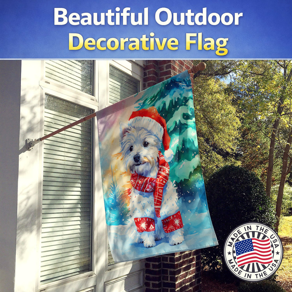 Westie Christmas House Flag 28x40 Porch Sleeve Pole Decorative Outside Yard Banner Artwork Wall Hanging, Polyester