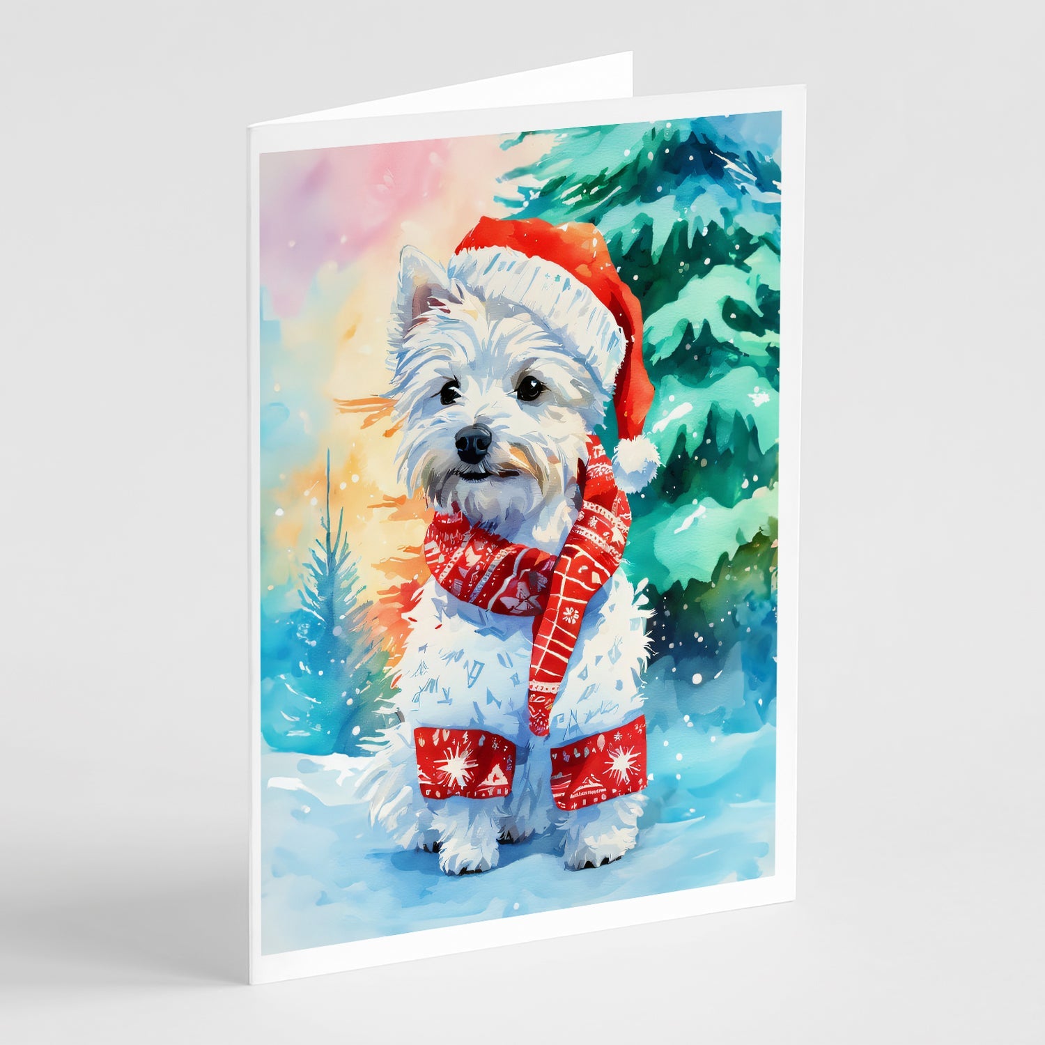 Westie Christmas Greeting Cards Pack of 8 Blank Cards with Envelopes Whimsical A7 Size 5x7