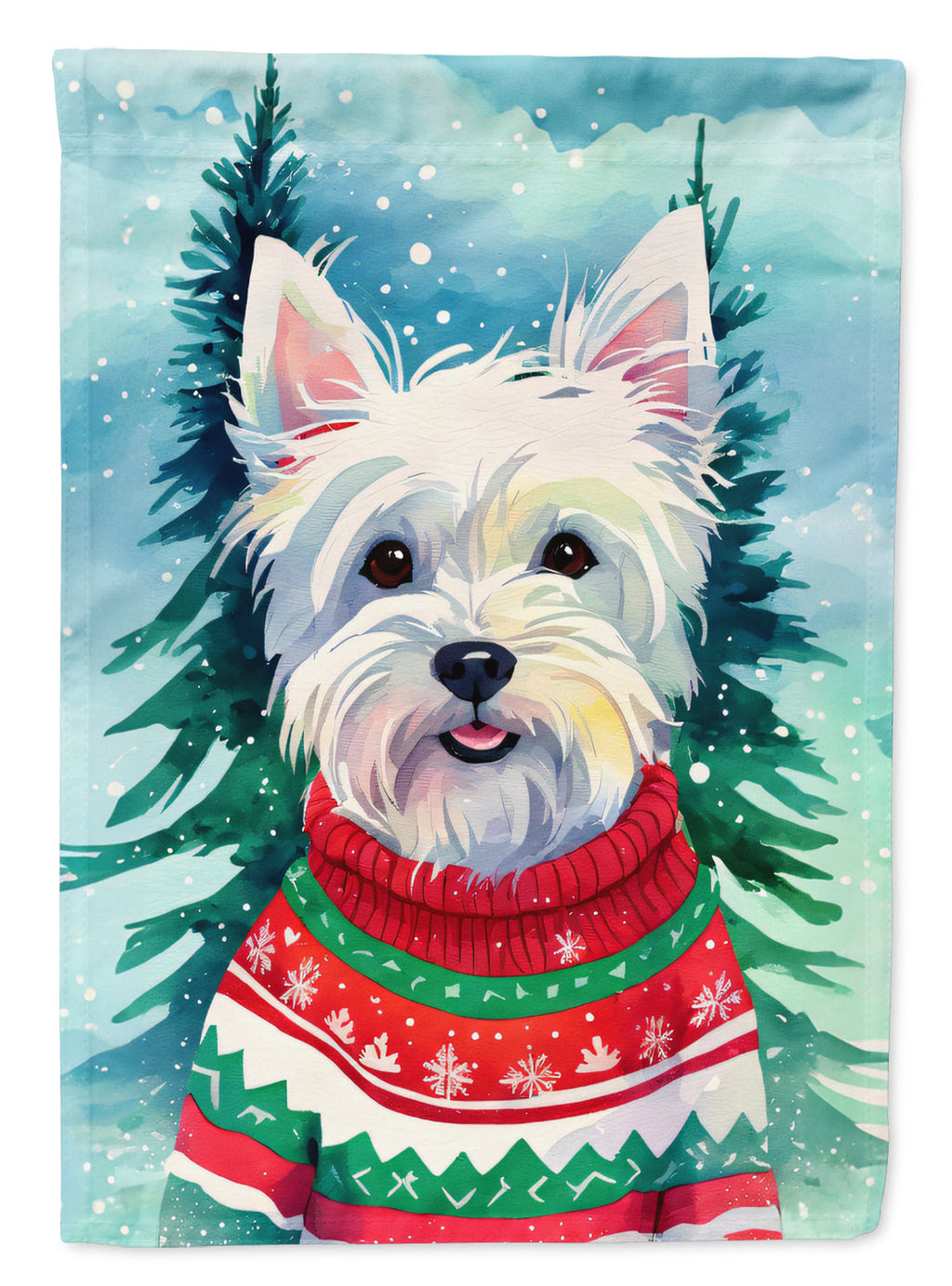 Westie Christmas House Flag 28x40 Porch Sleeve Pole Decorative Outside Yard Banner Artwork Wall Hanging, Polyester