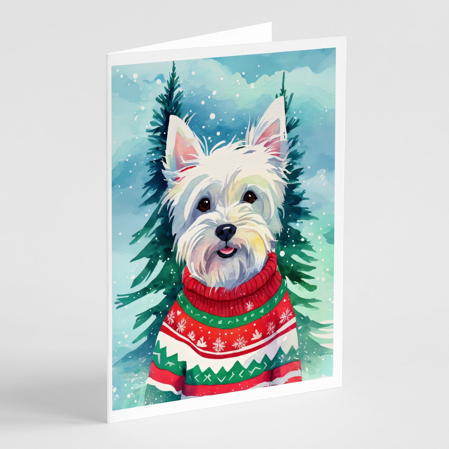 Westie Christmas Greeting Cards Pack of 8 Blank Cards with Envelopes Whimsical A7 Size 5x7