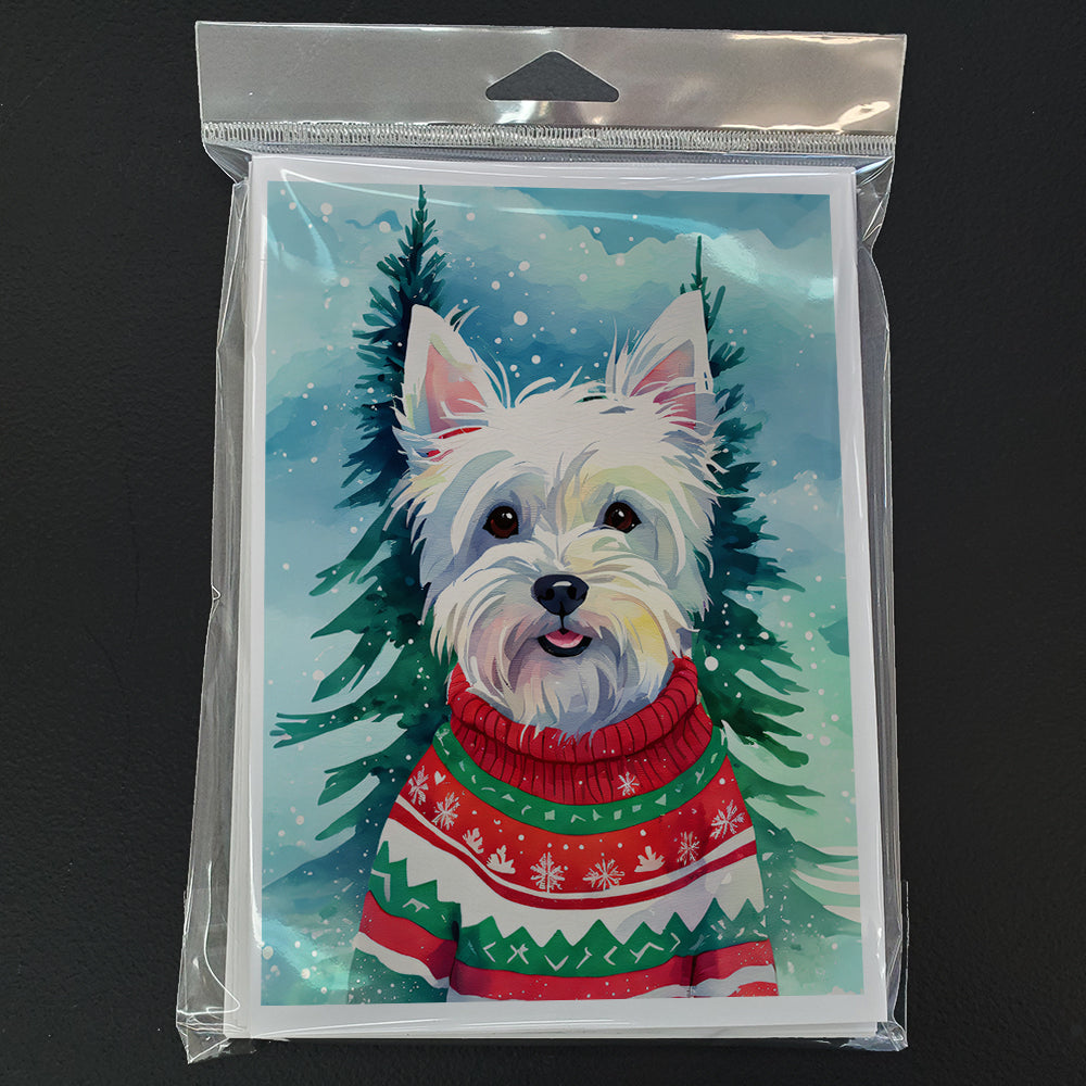 Westie Christmas Greeting Cards Pack of 8 Blank Cards with Envelopes Whimsical A7 Size 5x7