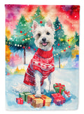 Westie Christmas House Flag 28x40 Porch Sleeve Pole Decorative Outside Yard Banner Artwork Wall Hanging, Polyester