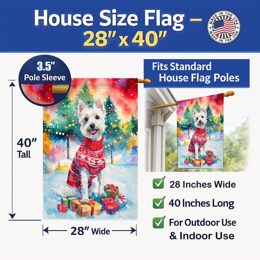 Westie Christmas House Flag 28x40 Porch Sleeve Pole Decorative Outside Yard Banner Artwork Wall Hanging, Polyester