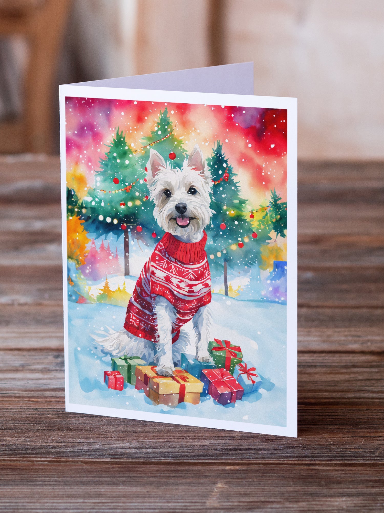 Westie Christmas Greeting Cards Pack of 8 Blank Cards with Envelopes Whimsical A7 Size 5x7