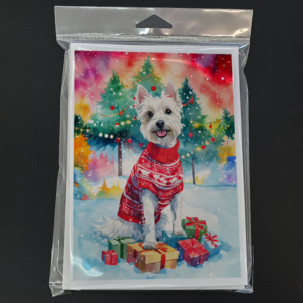 Westie Christmas Greeting Cards Pack of 8 Blank Cards with Envelopes Whimsical A7 Size 5x7