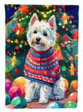 Westie Christmas House Flag 28x40 Porch Sleeve Pole Decorative Outside Yard Banner Artwork Wall Hanging, Polyester