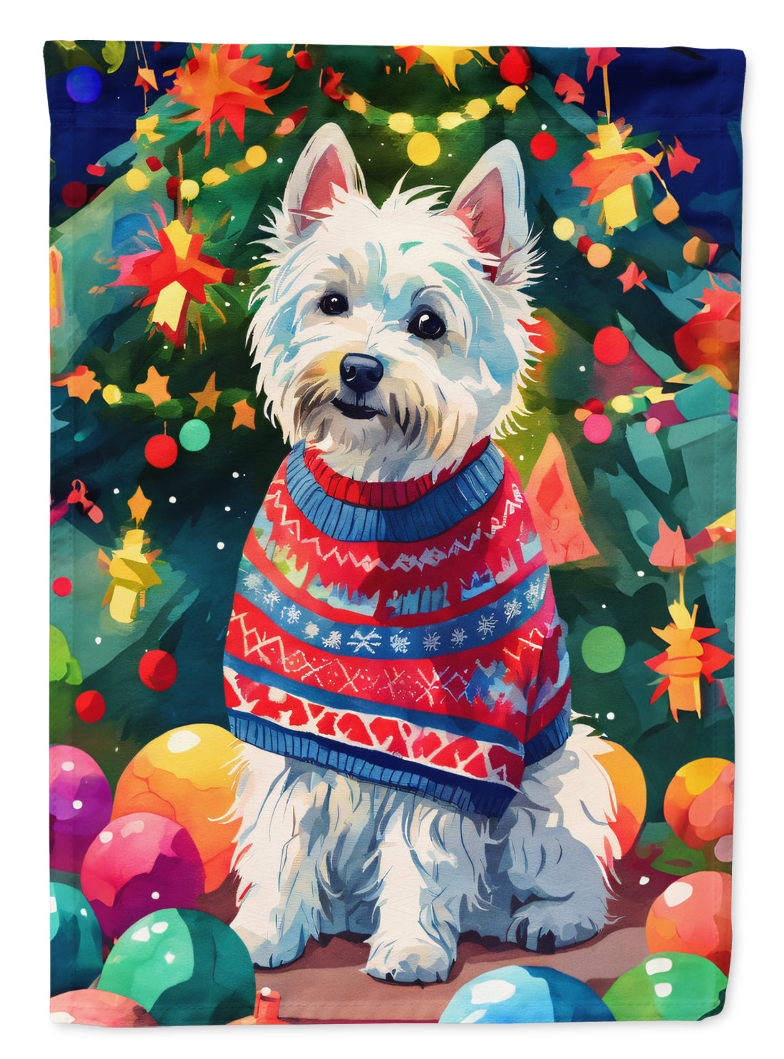Westie Christmas House Flag 28x40 Porch Sleeve Pole Decorative Outside Yard Banner Artwork Wall Hanging, Polyester