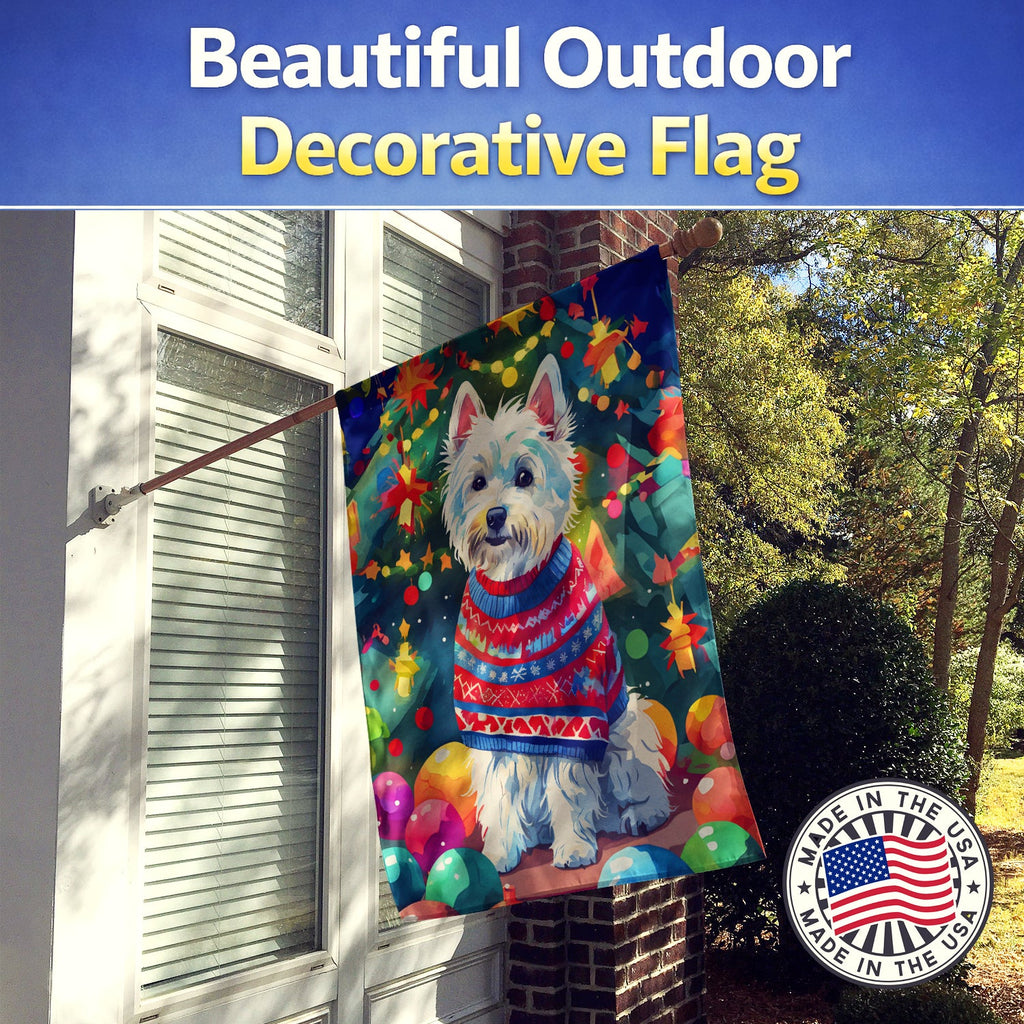 Westie Christmas House Flag 28x40 Porch Sleeve Pole Decorative Outside Yard Banner Artwork Wall Hanging, Polyester