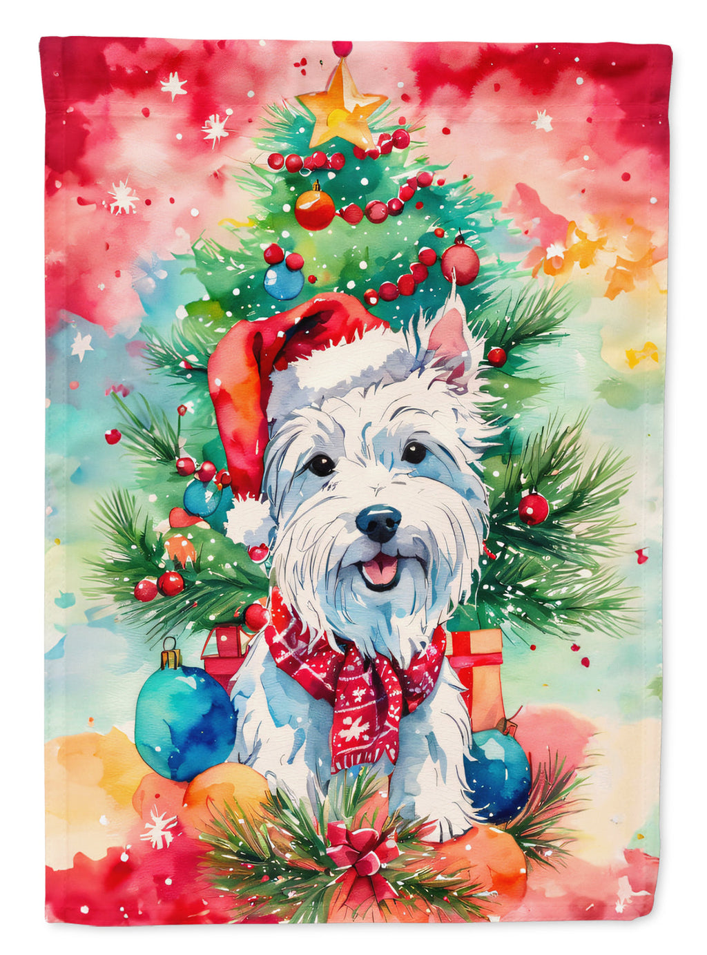 Westie Christmas House Flag 28x40 Porch Sleeve Pole Decorative Outside Yard Banner Artwork Wall Hanging, Polyester