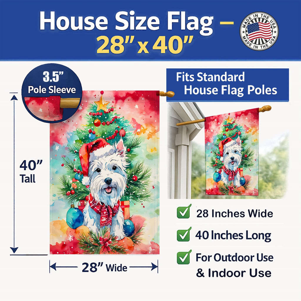 Westie Christmas House Flag 28x40 Porch Sleeve Pole Decorative Outside Yard Banner Artwork Wall Hanging, Polyester