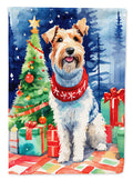 Wire Fox Terrier Christmas House Flag 28x40 Porch Sleeve Pole Decorative Outside Yard Banner Artwork Wall Hanging, Polyester