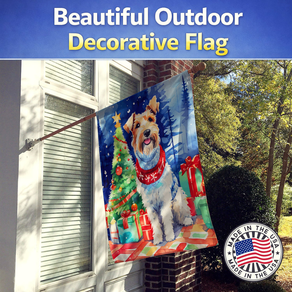 Wire Fox Terrier Christmas House Flag 28x40 Porch Sleeve Pole Decorative Outside Yard Banner Artwork Wall Hanging, Polyester