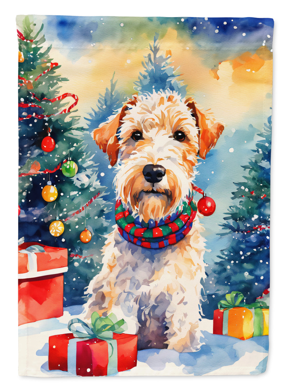 Wire Fox Terrier Christmas House Flag 28x40 Porch Sleeve Pole Decorative Outside Yard Banner Artwork Wall Hanging, Polyester