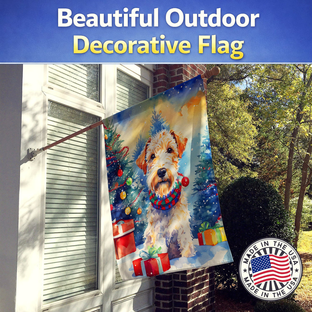 Wire Fox Terrier Christmas House Flag 28x40 Porch Sleeve Pole Decorative Outside Yard Banner Artwork Wall Hanging, Polyester