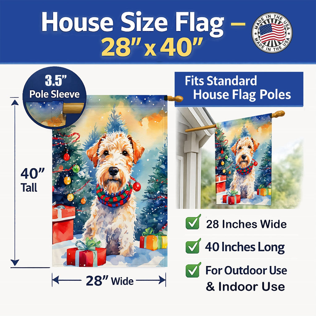 Wire Fox Terrier Christmas House Flag 28x40 Porch Sleeve Pole Decorative Outside Yard Banner Artwork Wall Hanging, Polyester