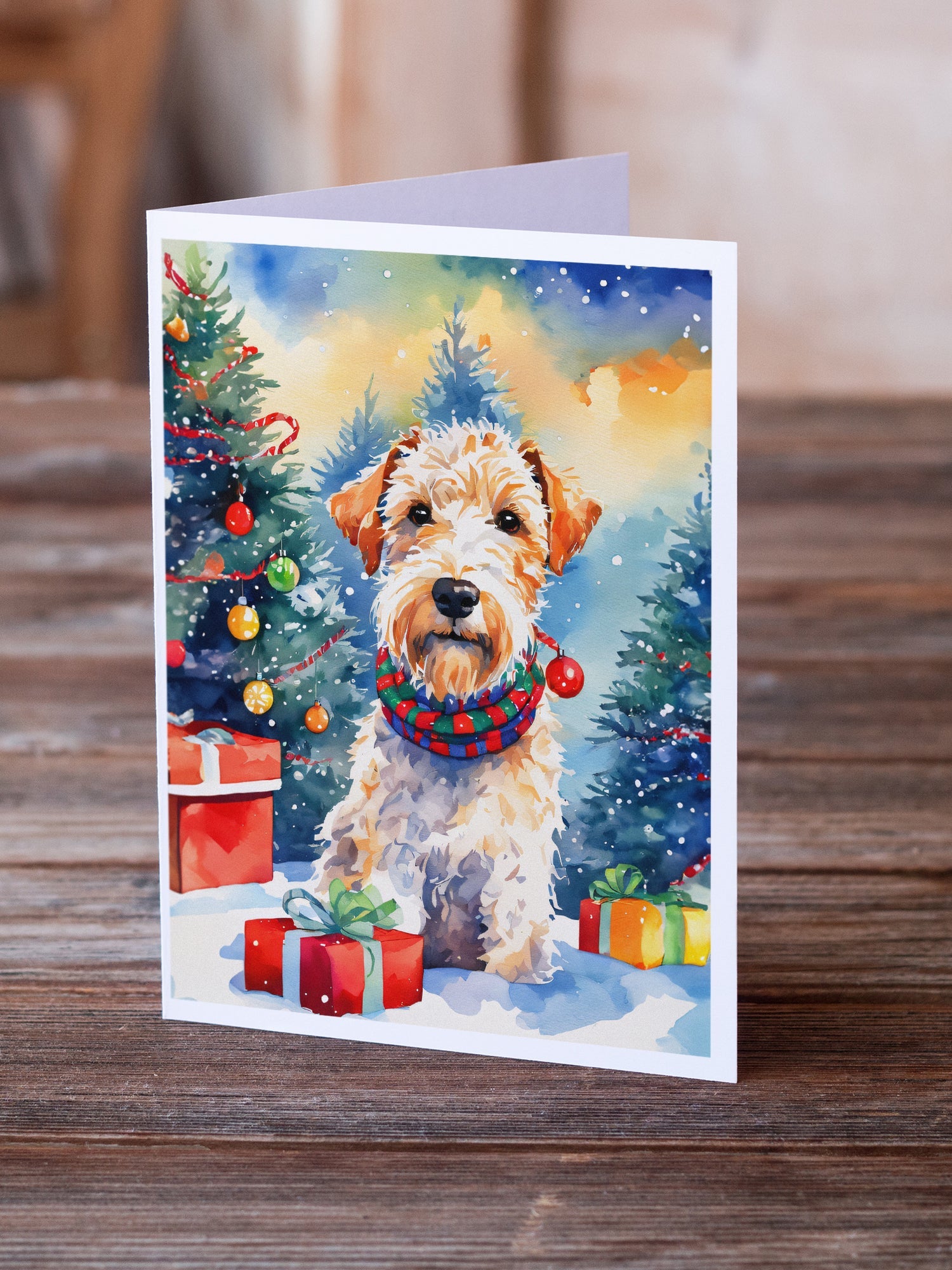 Wire Fox Terrier Christmas Greeting Cards Pack of 8 Blank Cards with Envelopes Whimsical A7 Size 5x7