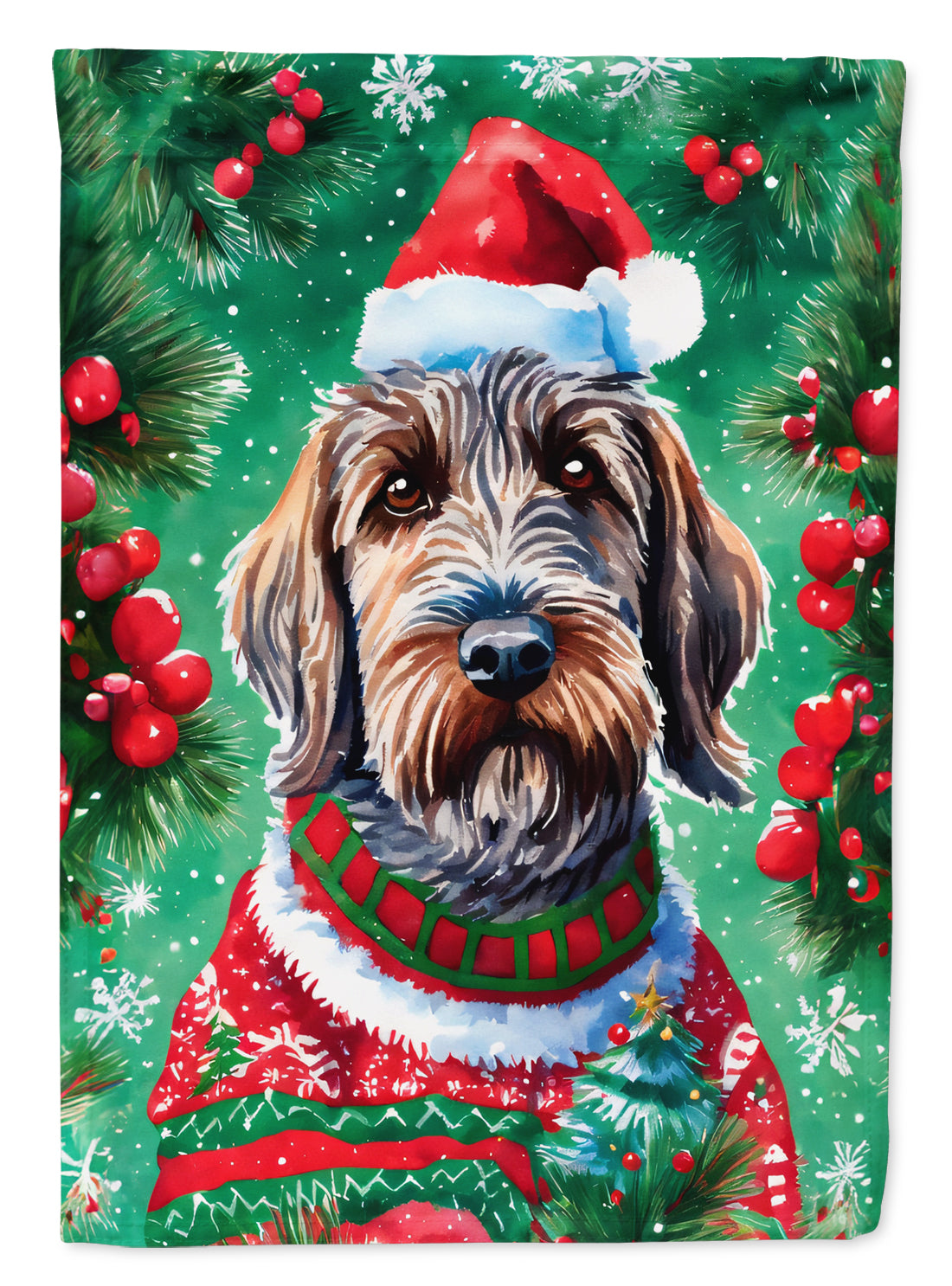 Wirehaired Pointing Griffon Christmas House Flag 28x40 Porch Sleeve Pole Decorative Outside Yard Banner Artwork Wall Hanging, Polyester