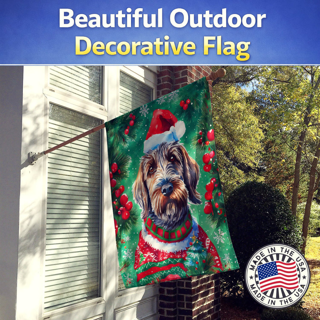 Wirehaired Pointing Griffon Christmas House Flag 28x40 Porch Sleeve Pole Decorative Outside Yard Banner Artwork Wall Hanging, Polyester