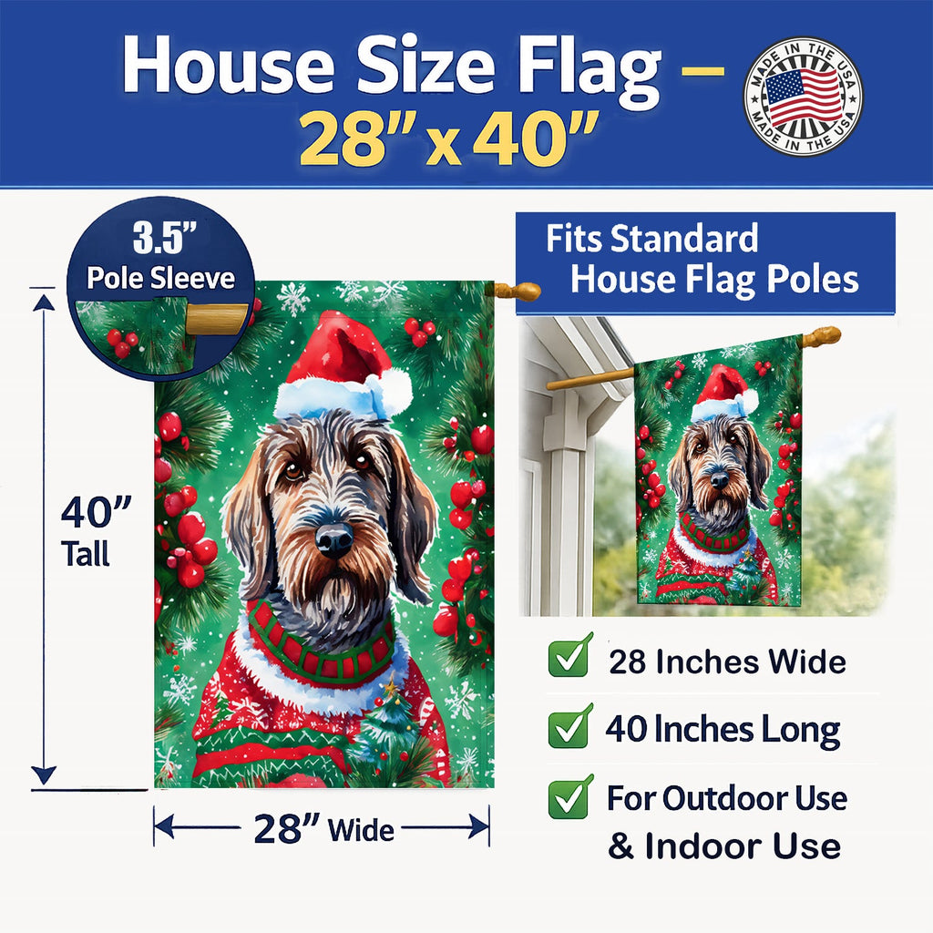 Wirehaired Pointing Griffon Christmas House Flag 28x40 Porch Sleeve Pole Decorative Outside Yard Banner Artwork Wall Hanging, Polyester