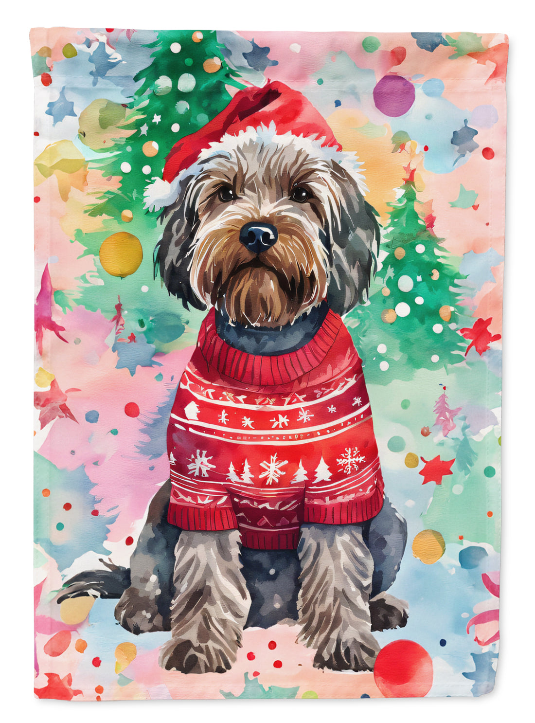 Wirehaired Pointing Griffon Christmas House Flag 28x40 Porch Sleeve Pole Decorative Outside Yard Banner Artwork Wall Hanging, Polyester