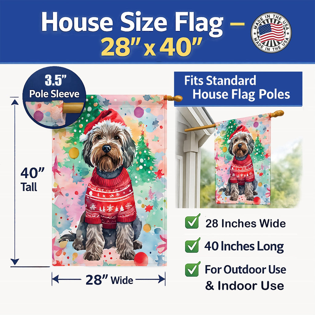 Wirehaired Pointing Griffon Christmas House Flag 28x40 Porch Sleeve Pole Decorative Outside Yard Banner Artwork Wall Hanging, Polyester