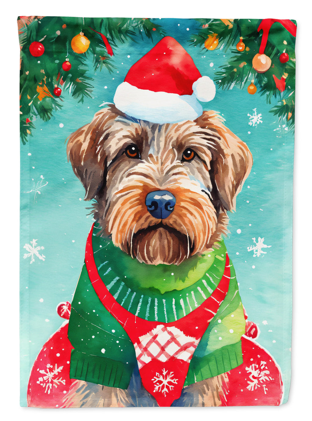 Wirehaired Pointing Griffon Christmas House Flag 28x40 Porch Sleeve Pole Decorative Outside Yard Banner Artwork Wall Hanging, Polyester