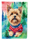 Yorkshire Terrier Yorkie Christmas House Flag 28x40 Porch Sleeve Pole Decorative Outside Yard Banner Artwork Wall Hanging, Polyester