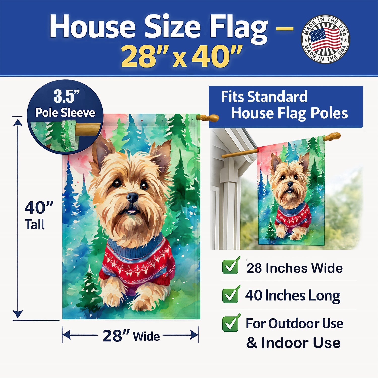 Yorkshire Terrier Yorkie Christmas House Flag 28x40 Porch Sleeve Pole Decorative Outside Yard Banner Artwork Wall Hanging, Polyester