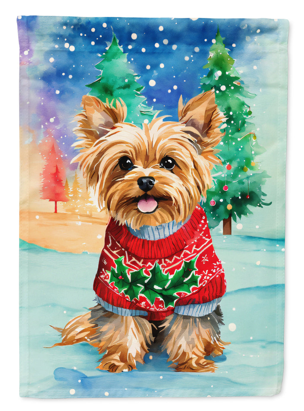 Yorkshire Terrier Yorkie Christmas House Flag 28x40 Porch Sleeve Pole Decorative Outside Yard Banner Artwork Wall Hanging, Polyester