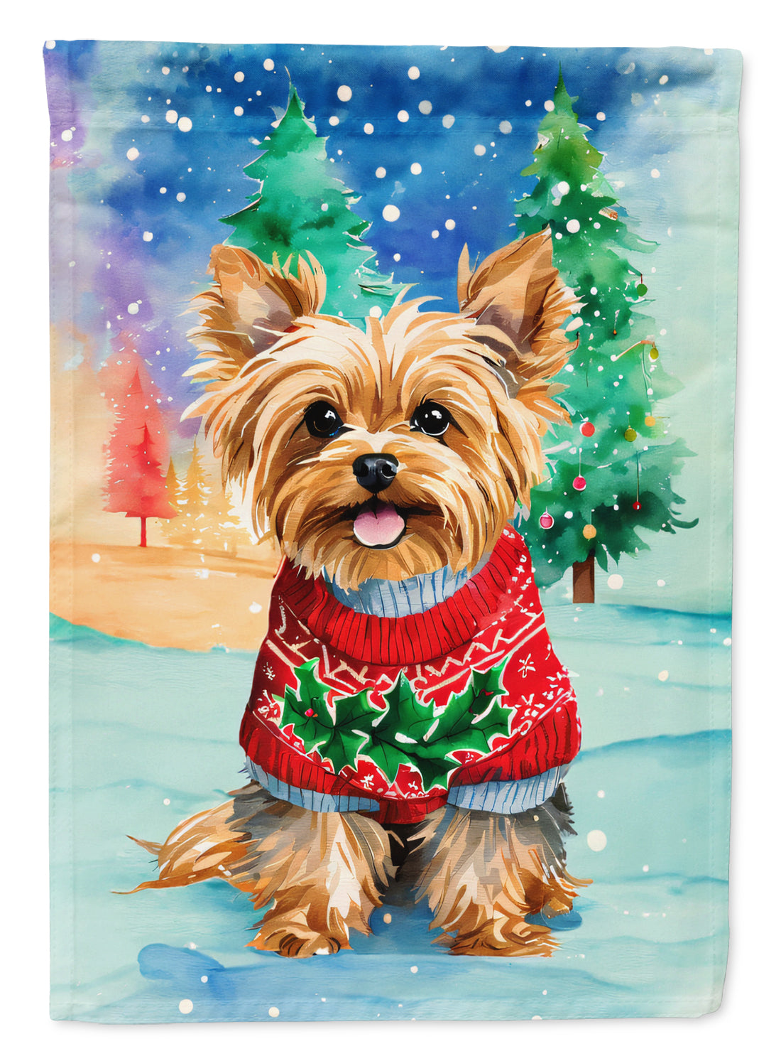 Yorkshire Terrier Yorkie Christmas House Flag 28x40 Porch Sleeve Pole Decorative Outside Yard Banner Artwork Wall Hanging, Polyester