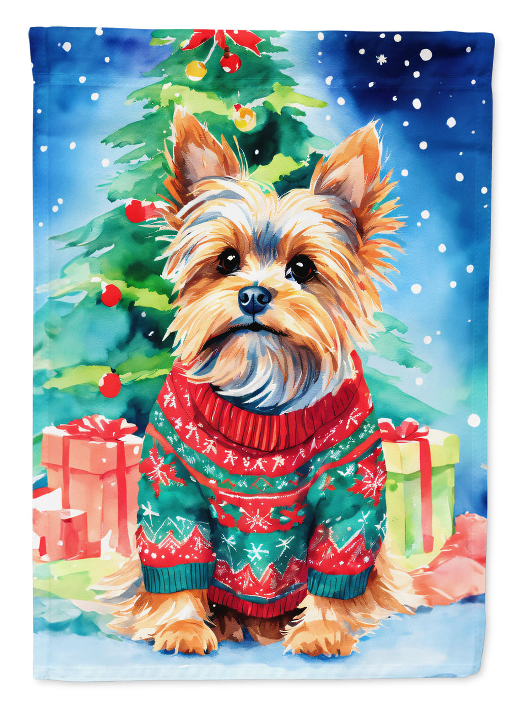 Yorkshire Terrier Yorkie Christmas House Flag 28x40 Porch Sleeve Pole Decorative Outside Yard Banner Artwork Wall Hanging, Polyester
